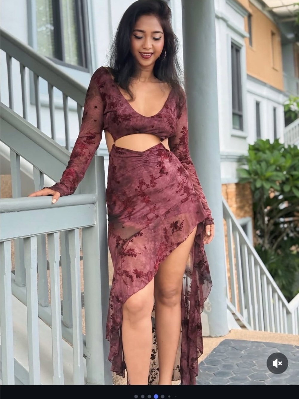 Zara Burgundy Cutout High-Low Maxi Dress